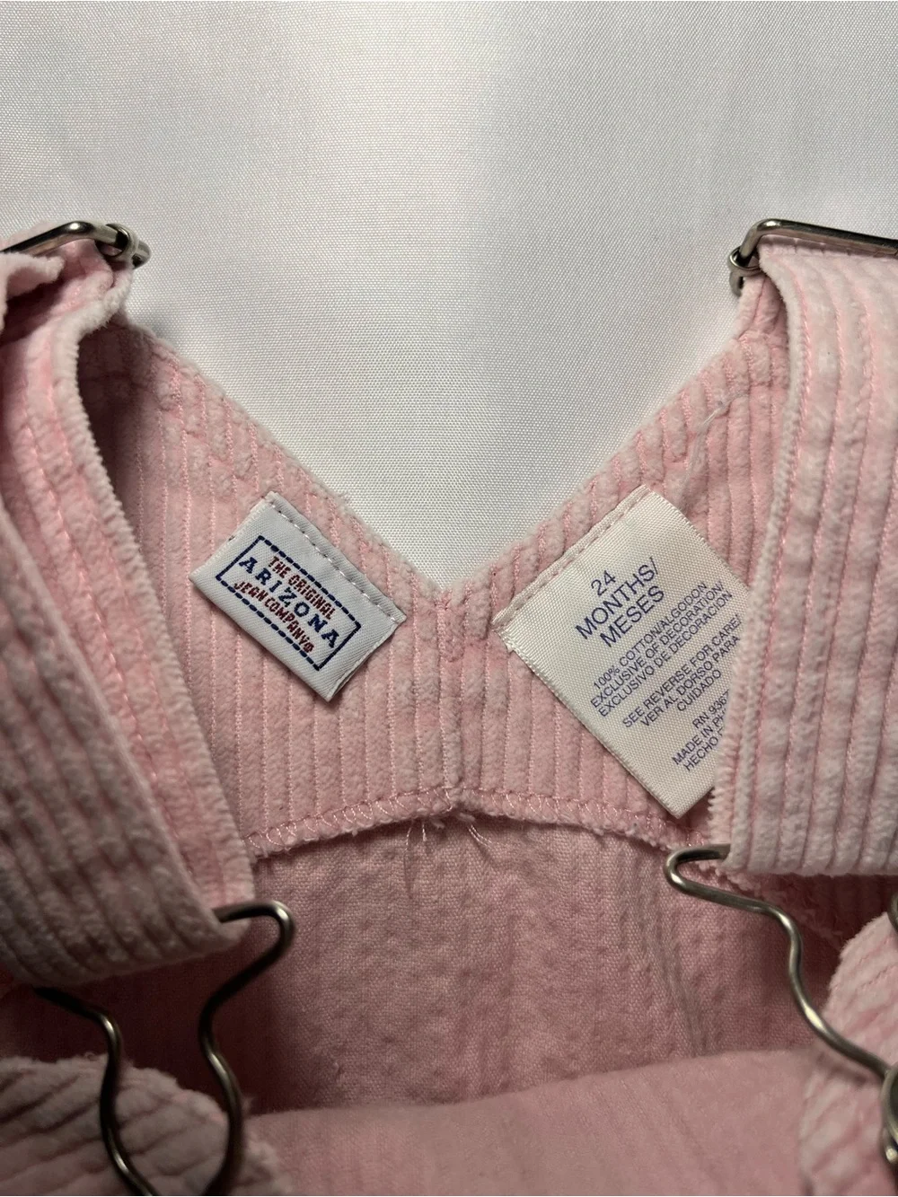 Vintage Arizona Jean Company Pink Corduroy Bear Overall Dress‎ Baby 24M